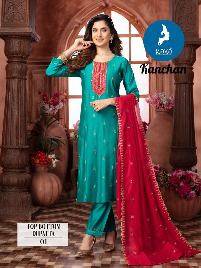 Kanchan By Kaya Roman Silk Designer Kurti With Bottom Dupatta Wholesale Shop In Surat